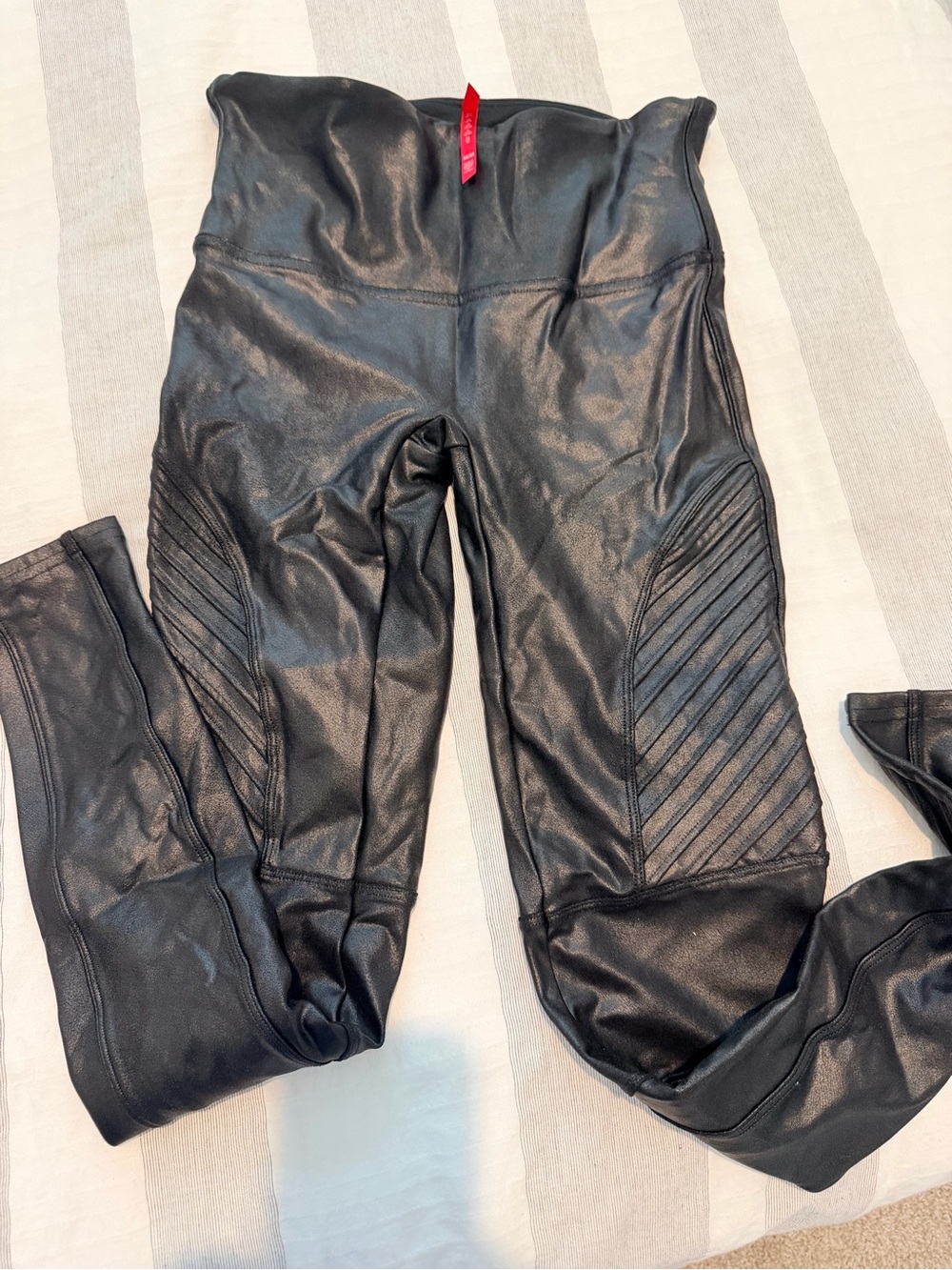 SPANX Black Faux Leather Moto Leggings